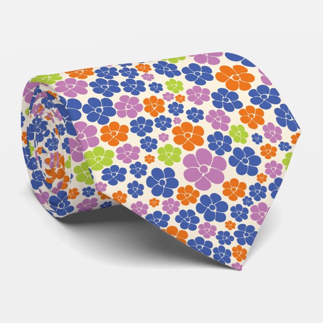 Blume Muster - Blau, orange, Lila, grün Krawatte (Gerollt)