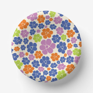 Blume Muster - Blau, orange, Lila, grün Pappteller