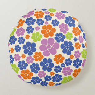 Blume Muster - Blau, orange, Lila, grün Rundes Kissen