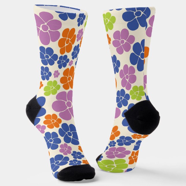 Blume Muster - Blau, orange, Lila, grün Socken (Gewinkelt)