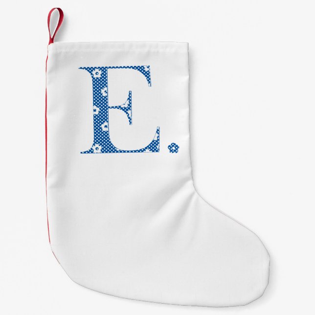 Blume Muster Buchstabe E (blau) Kleiner Weihnachtsstrumpf (Vorderseite)