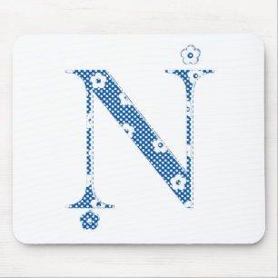 Blume Muster Buchstabe N (blau) Mousepad