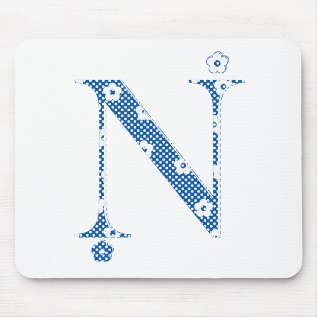 Blume Muster Buchstabe N (blau) Mousepad (Vorne)