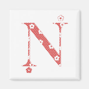 Blume Muster Buchstabe N (rot) Magnet
