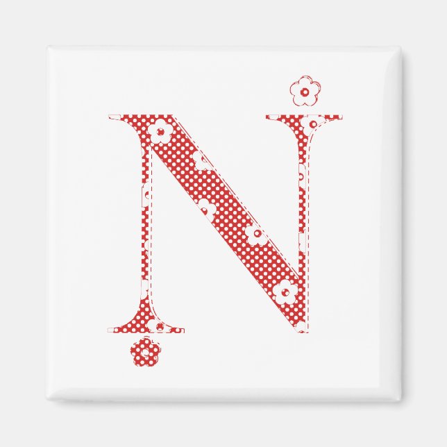 Blume Muster Buchstabe N (rot) Magnet (Vorne)