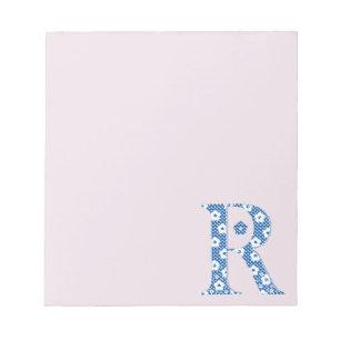 Blume Muster Buchstabe R (blau) Notizblock