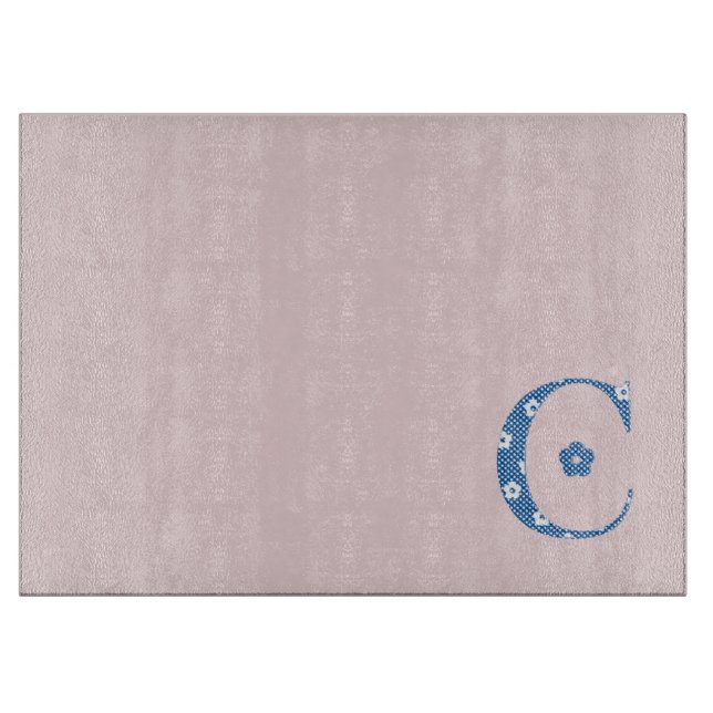 Blume Muster Buchstaben C (blau) Schneidebrett (Vorderseite)