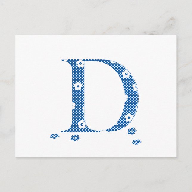 Blume Muster Buchstaben D (blau) Postkarte (Vorderseite)