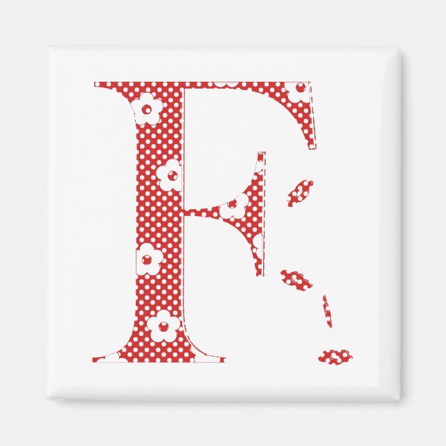 Blume Muster Buchstaben F (rot) Magnet (Vorne)