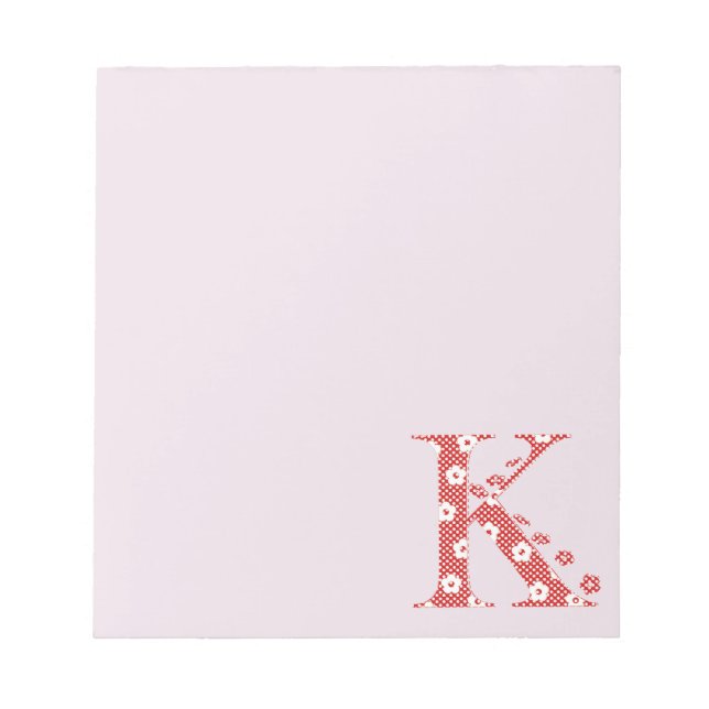 Blume Muster Buchstaben K (rot) Notizblock (Vorderseite)