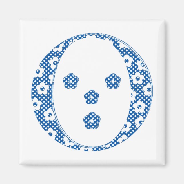 Blume Muster Buchstaben O (blau) Magnet (Vorne)