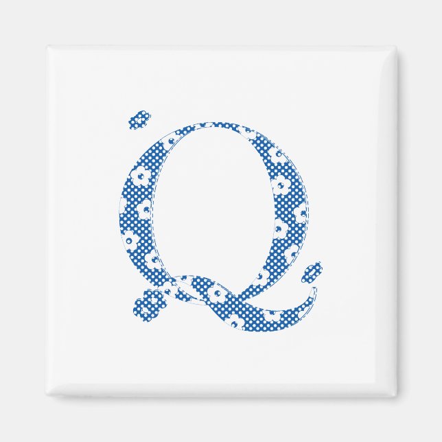 Blume Muster Buchstaben Q (blau) Magnet (Vorne)