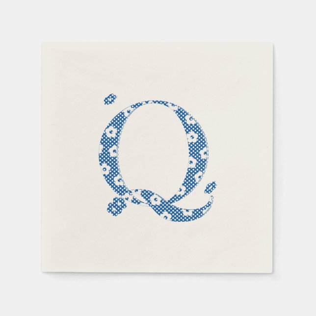 Blume Muster Buchstaben Q (blau) Serviette (Vorderseite)