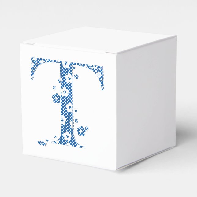 Blume Muster Buchstaben T (blau) Geschenkschachtel (Vorderseite)