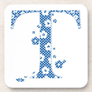Blume Muster Buchstaben T (blau) Untersetzer