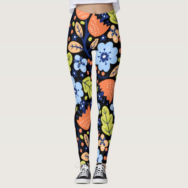 Blume Muster bunt leuchtend Leggings (Vorderseite)