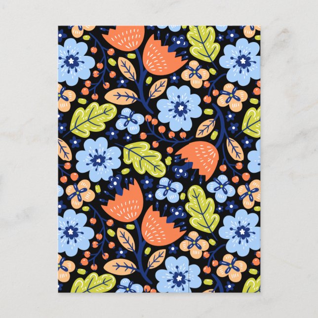 Blume Muster bunt leuchtend Postkarte (Vorderseite)