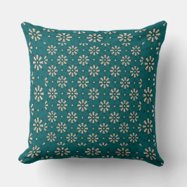 Blume Muster, Creme, dunkles Aquamarines Kissen od