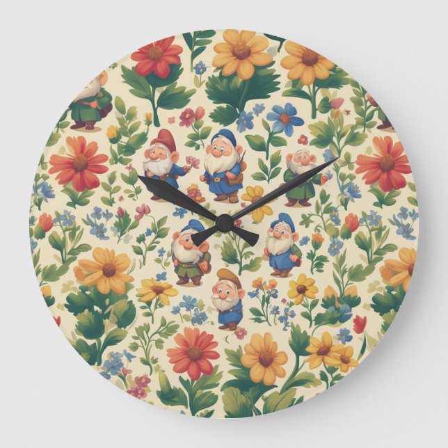 Blume Muster-Design Große Wanduhr (Vorderseite)