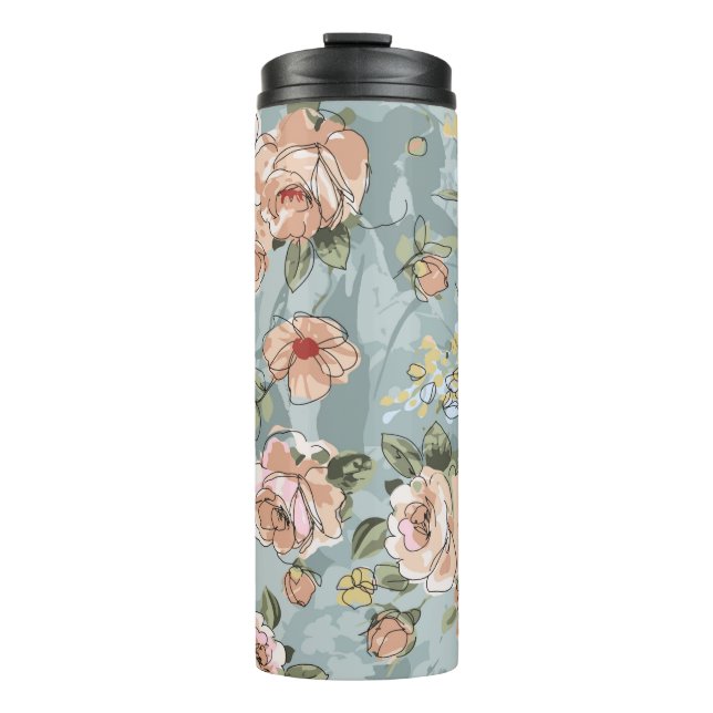 Blume Muster Design Textil Illustration, flaton Thermosbecher (Vorderseite)