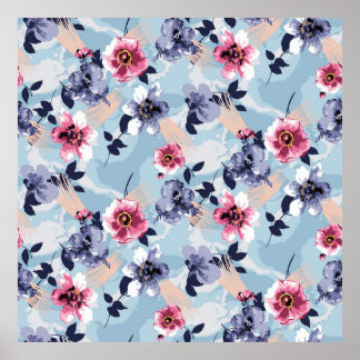 Blume Muster Design Textil Illustration, Rückseite Poster