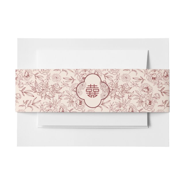 Blume Muster Double Xi Chinesisch Hochzeit Einladungsbanderole (Vorderseite Beispiel)