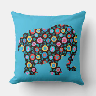 Blume Muster Elephant auf Blue Kissen