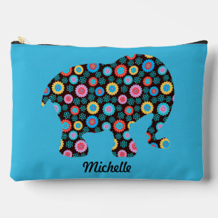 Blume Muster Elephant auf Blue Personalisiert Zubehörtasche