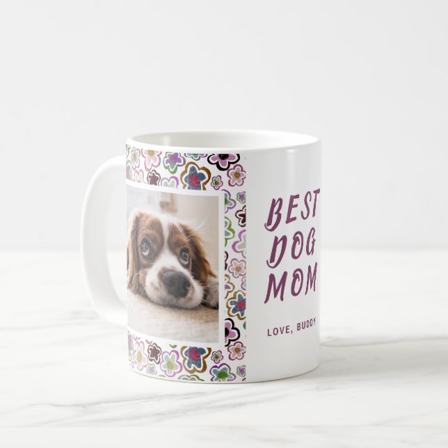 Blume-Muster-Foto der besten Hunde-Mama Kaffeetasse (Vorderseite Links)