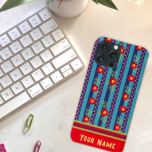 Blume-Muster für Fun Blue Strip Case-Mate iPhone Hülle