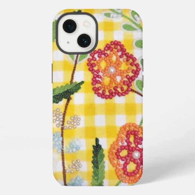 Blume-Muster für Gingham iPhone Hülle (Rückseite)