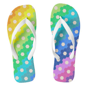 Blume-Muster für Hell-Regenbogen Geometric Hexagon Flip Flops