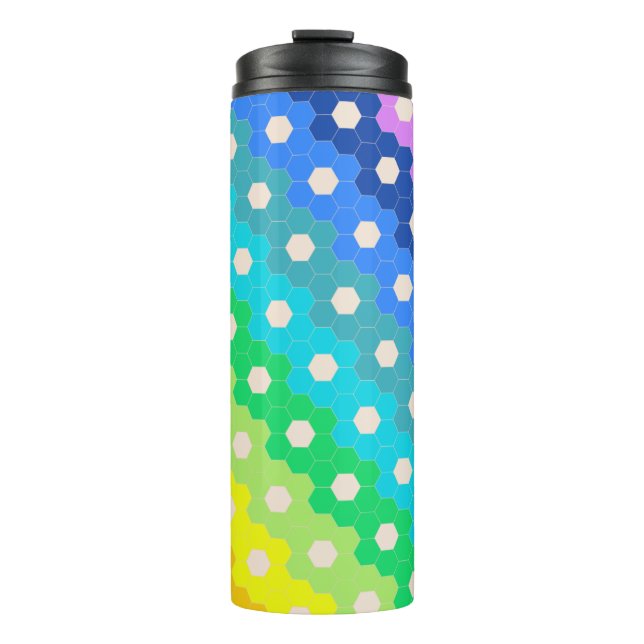 Blume-Muster für Hell-Regenbogen Geometric Hexagon Thermosbecher (Vorderseite)