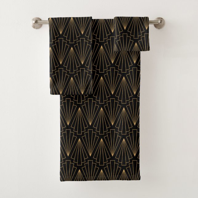Blume-Muster für Schwarz und Gold Badhandtuch Set (Insitu)