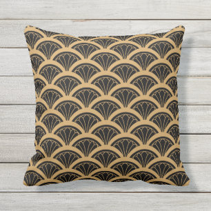 Blume-Muster für Schwarz und Gold Kissen