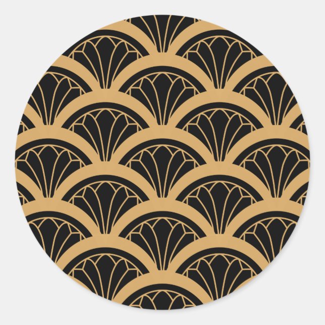 Blume-Muster für Schwarz und Gold Runder Aufkleber (Vorderseite)