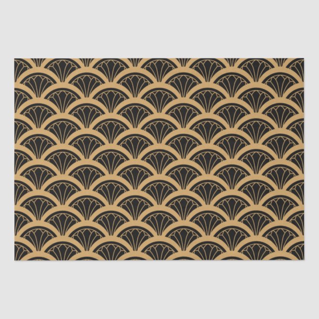 Blume-Muster für Schwarz und Gold Seidenpapier (Vorderseite)