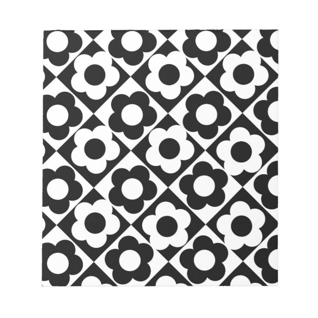Blume-Muster für Schwarzweiß-Diamant-Karo Notizblock (Vorderseite)