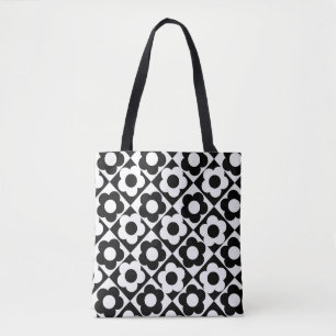 Blume-Muster für Schwarzweiß-Diamant-Karo Tasche
