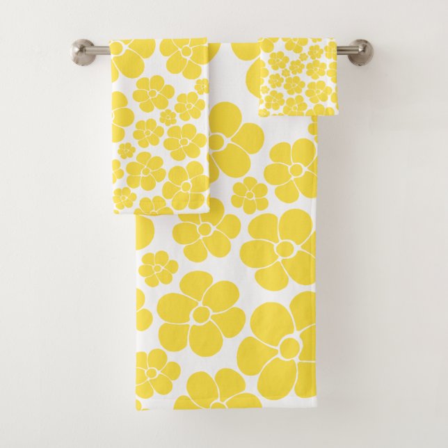 Blume Muster - Gelb und Weiß Badhandtuch Set (Insitu)