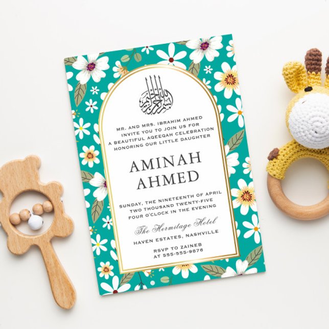 Blume Muster Green Ismic Aqiqa Aqeeqa Baby Einladung (Von Creator hochgeladen)
