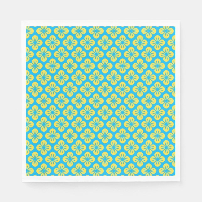 Blume Muster in Gelb und Türkis Serviette (Vorderseite)