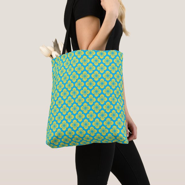 Blume Muster in Gelb und Türkis Tasche (Von Nahem)