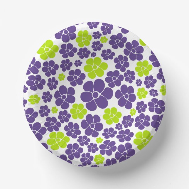 Blume Muster in Lime Green und Lila Pappteller (Vorderseite)
