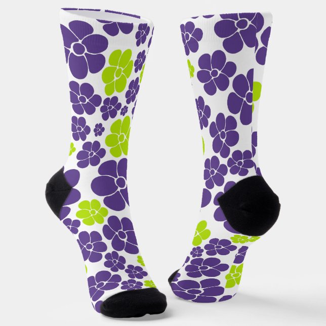 Blume Muster in Lime Green und Lila Socken (Gewinkelt)
