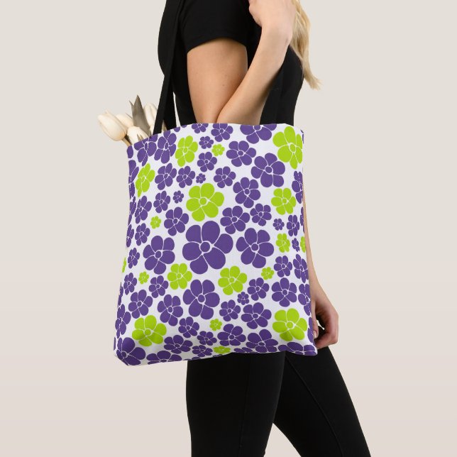 Blume Muster in Lime Green und Lila Tasche (Von Nahem)