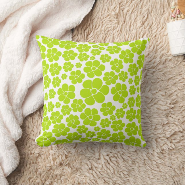 Blume Muster in Lime Green und White Kissen (Decke)