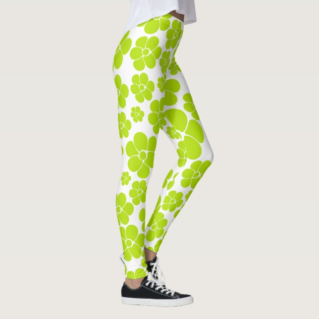 Blume Muster in Lime Green und White Leggings (Rechts)
