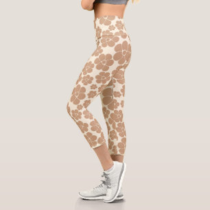Blume Muster in Tan und Creme Capri Leggings
