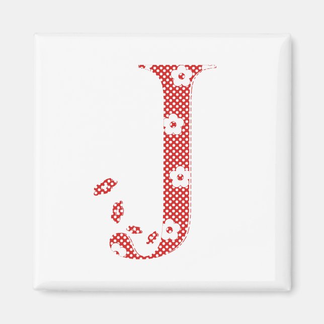 Blume Muster Letter J (rot) Magnet (Vorne)